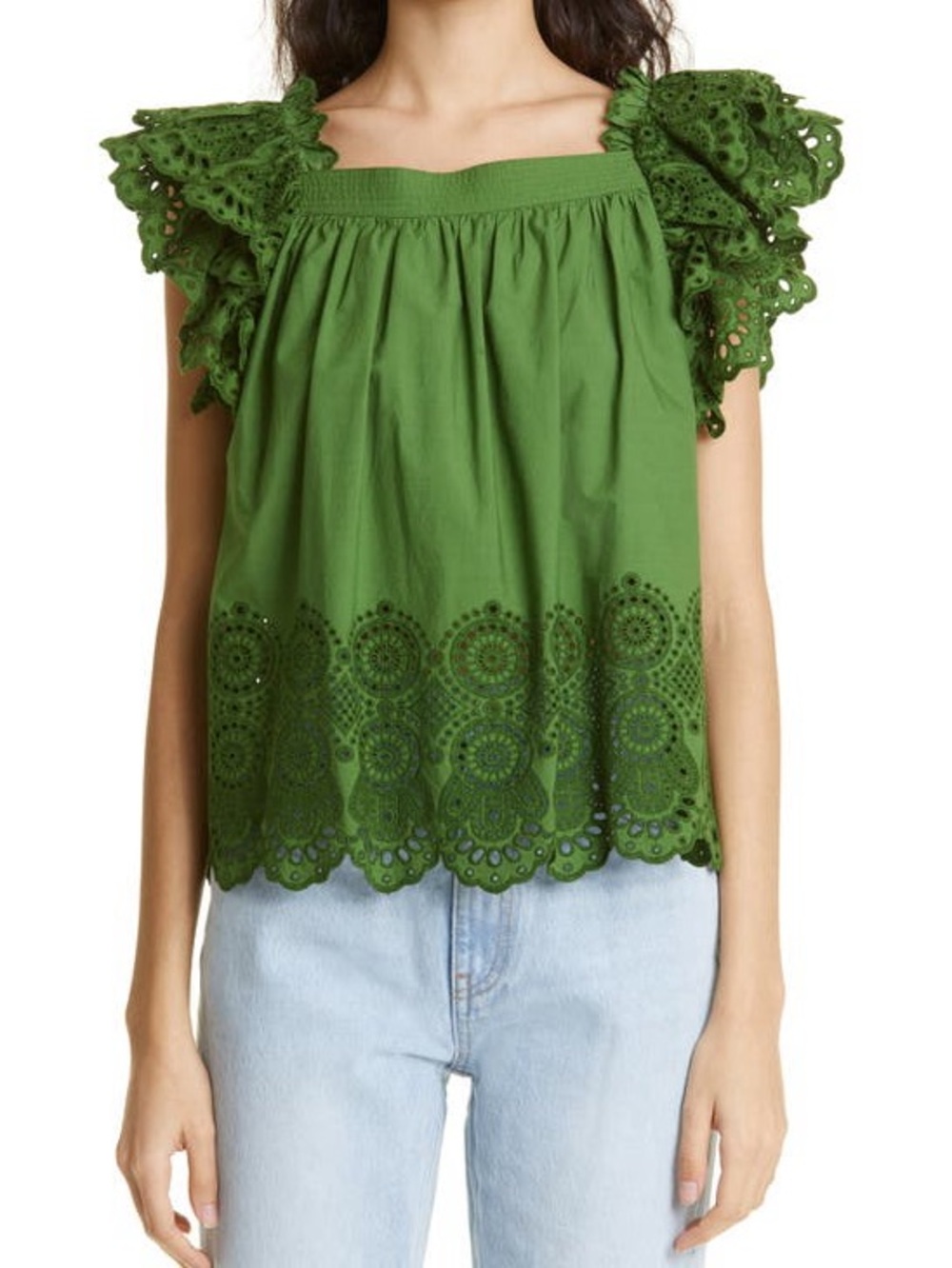 Ulla Johnson Elyse Eyelet Ruffle Sleeve Blouse size 12